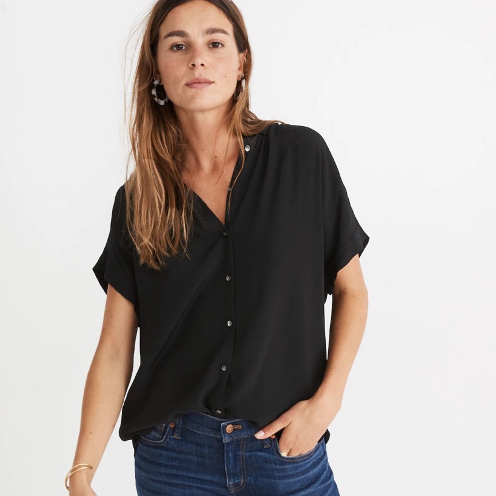 Madewell Central Drapey black button up sz Sm